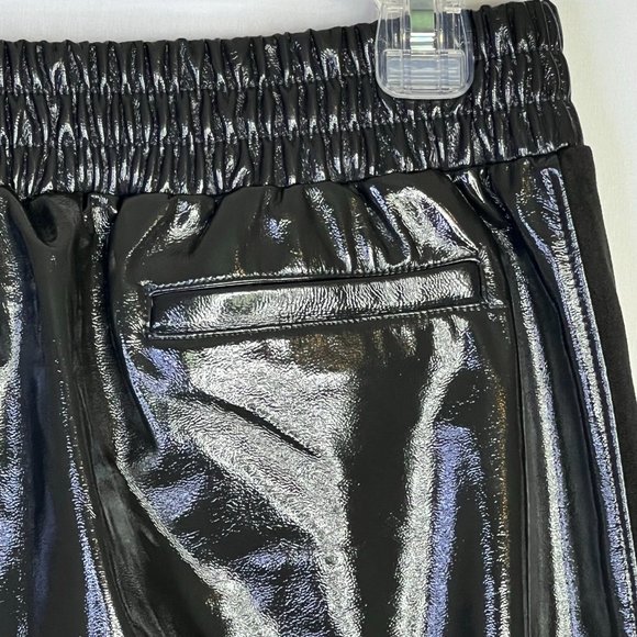 David Lerner Solid Grey Patent Vegan Faux Leather Jogger Pants Size Medium Women - Picture 9 of 10